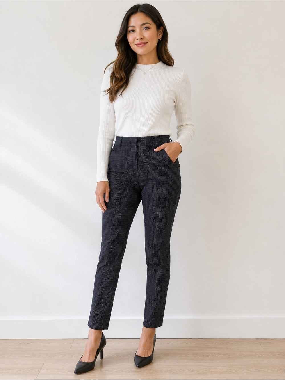 LOFT Marisa Skinny Ankle Pants Women’s Navy White Speckled Career Size 12